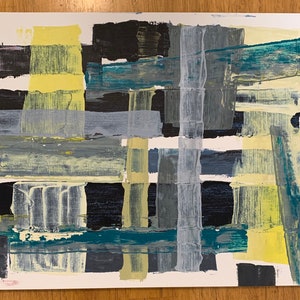 Senza titolo N. 19 . Pittura Astratta Colorata Originale Espressionismo 11x14 pollici 290g Carta Evan Saenger Verde nero giallo