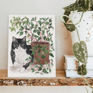 Tarjeta de gato de planta de interior - Tarjeta de felicitación gracias por regar plantas Housesitting Cat Lover Indoor Plant Housewarming Gift