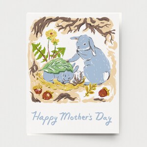 Tarjeta de conejo del día de la madre - Tarjeta para mamá dulce día de la madre tarjeta de felicitación naturaleza animales bosque arte conejo amante