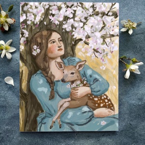 Tarjeta de mujer flor - flor de cerezo hermosa tarjeta de cumpleaños para amigo leonado naturaleza inspirada alegría animal amor