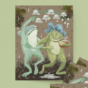 Cartão de primavera de sapo - cartão de felicitações de aniversário, floresta de Páscoa, cartão de floresta de animais para amante de sapo, arte da natureza feliz