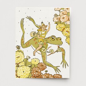 Cartão de sementes de sapo e flor - cartão de aniversário excêntrico e aconchegante da floresta