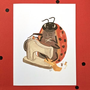 Coccinelle couture carte - cadeau pour artisan couturière carte jardin art astucieux cadeau