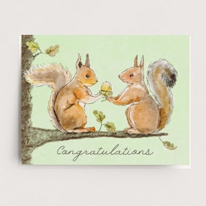 Congrats Squirrel Tree Card - Een wenskaart voor het feliciteren van een nieuw huis, baby of huwelijk