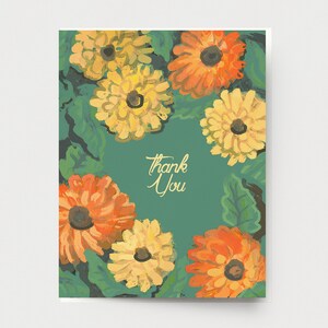 Cartão de agradecimento de calêndula - lindo cartão de felicitações de flores, cartão artístico de pintura floral para jardineiro
