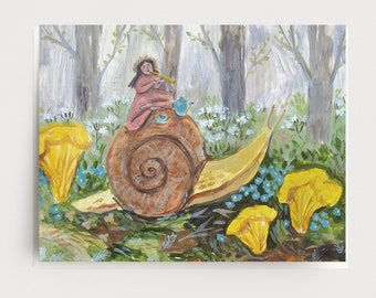 Fairy Snail Card - Anniversaire de fille de carte de voeux magique, peinture fantastique inspirée de la nature de la forêt, idée d'invitation de cadeau de fête de thé féerique