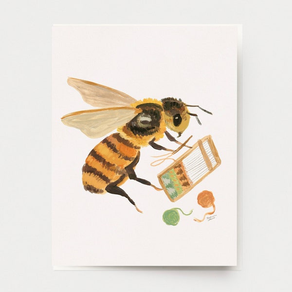 Crafty Bee Card - Gift for crafter garden card fiber artist weaver bug lover insect