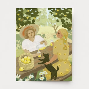 Sommer Obstgarten Karte - Grußkarte Frau Freundschaft Natur schön weiblich Damen Hund sonnig erhebend Geschenk floral