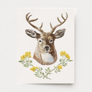 Herten portret kaart - Wildlife kunst natuur wenskaart bossen botanische illustratie bos buck dier schilderij