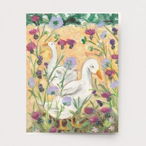 Cartão de patos de flores - artigos de papelaria botânicos, presente para jardineiros, arte inspirada na natureza, pintura de jardim, ilustração de patos