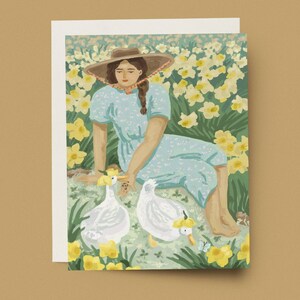 Narzissen Frau Karte - Geburtstag Grußkarte für Frühling schöne Blume Ostern Karte Frau Kunst