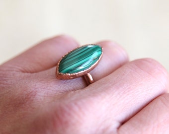 Malachite Ring, Copper Malachite Ring Adjustable. Malachite Jewelry.