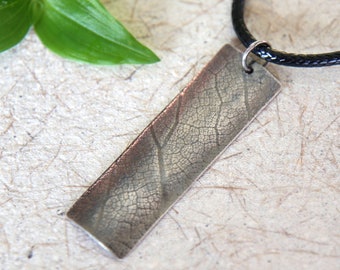 Leaf Print Mens Necklace Sterling Silver, Men Gift inspired by Nature