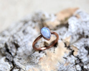 Boho Moonstone Ring, Copper Electroformed Ring.