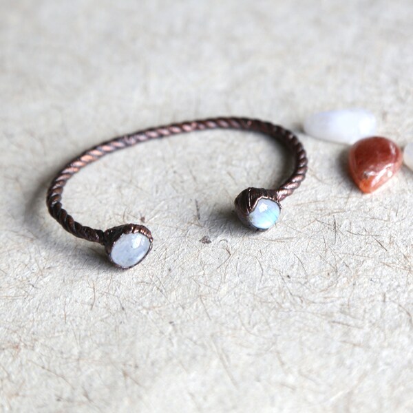 Gemstone Bracelet Moonstone Copper Bangle, Healing bracelet Gift for Women