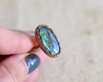 Labradorite Ring Boho, Copper Labradorite Ring, Adjustable Gemstone Ring. Labradorite Jewelry