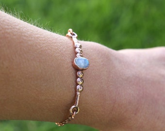 Rainbow Moonstone Bracelet. Delicate Moonstone Bracelet, Adjustable Copper Bracelet. Moonstone Jewelry. Gift for Women