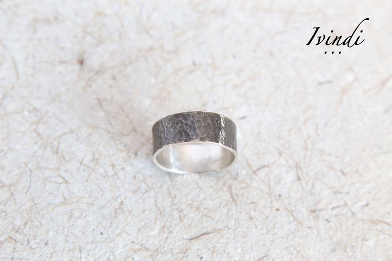 Hammered Silver Mens Ring Wedding Band Oxidize Silver Band Etsy