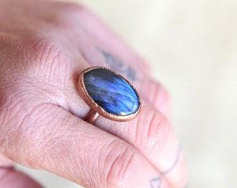 Labradorite Ring Copper, Witch Ring. Adjustable Natural Gemstone Ring. Labradorite Jewelry.