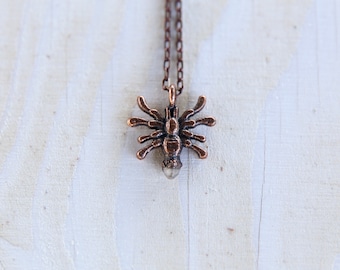 Spider Pendant. Pure copper and quartz spider necklace. Witch Jewelry.