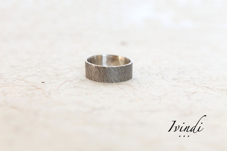 Unique Mens Ring Gift For Him Mens Textured Ring Silver Wedding Band