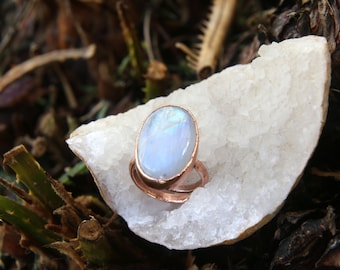 Moonstone Ring, Adjustable Copper Ring, Rainbow Moonstone Ring. Moonstone Jewelry.