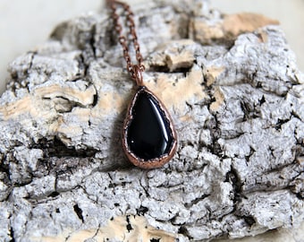 Onyx Pendant, Black Onyx Necklace. Copper Jewelry.