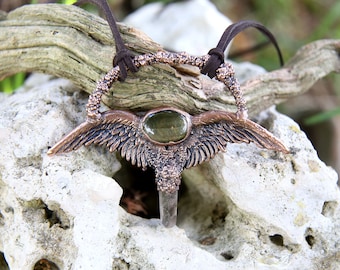 Totem Animal Eagle Halskette, Rauchquarz und Tigerauge Hexe Halskette. Hexenschmuck