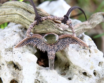 Totem Animal Eagle Necklace, Smoked Quartz and Tiger Eye Witch Necklace. Witchy Jewelry