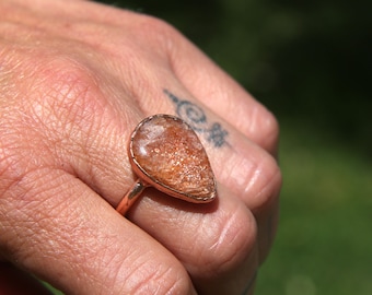 Anillo Sunstone, Anillo Ajustable, Anillo Cobre Piedra Natural. Joyas de piedra solar.