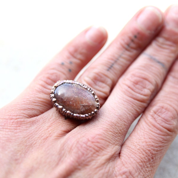 Anillo Piedra de Sol y Cobre Ajustable, Joyería Bohemia