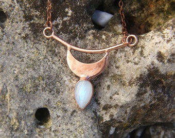 Moonstone Goddess Necklace, Moonstone Choker, Rainbow Moonstone Pendant. Pagan Jewelry.