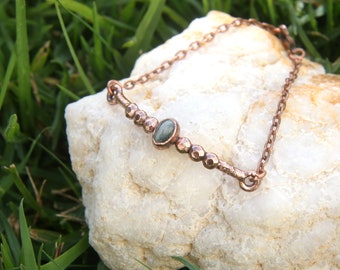 Cat Eye Bracelet, Chrysoberyl Copper Bracelet. Handmade Natural Gemstone Healing Bracelet. Magic Witchy Jewelry.