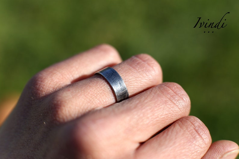 leaf print mens ring Silver mens band ring leaf mens thin band ring nature lover gift for him