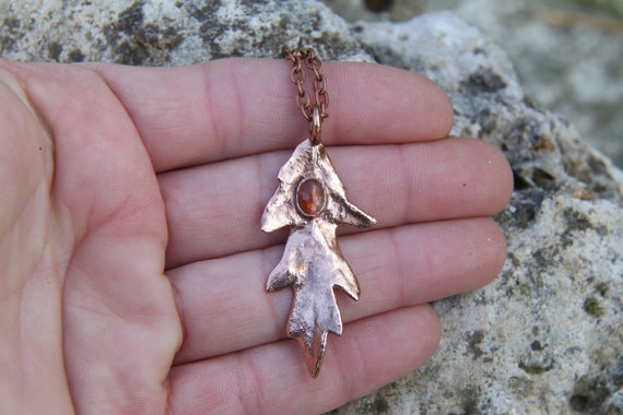 Sunstone Leaf Necklace, Copper Sunstone Pendant. Oak Leaf Necklace. Nature  Jewelry. - Etsy