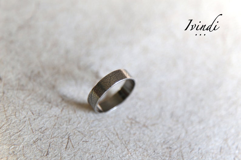 leaf print mens ring Silver mens band ring leaf mens thin band ring nature lover gift for him