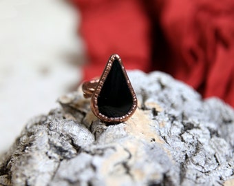 Black Onyx Copper Electroformed Ring. Women Onyx Ring.