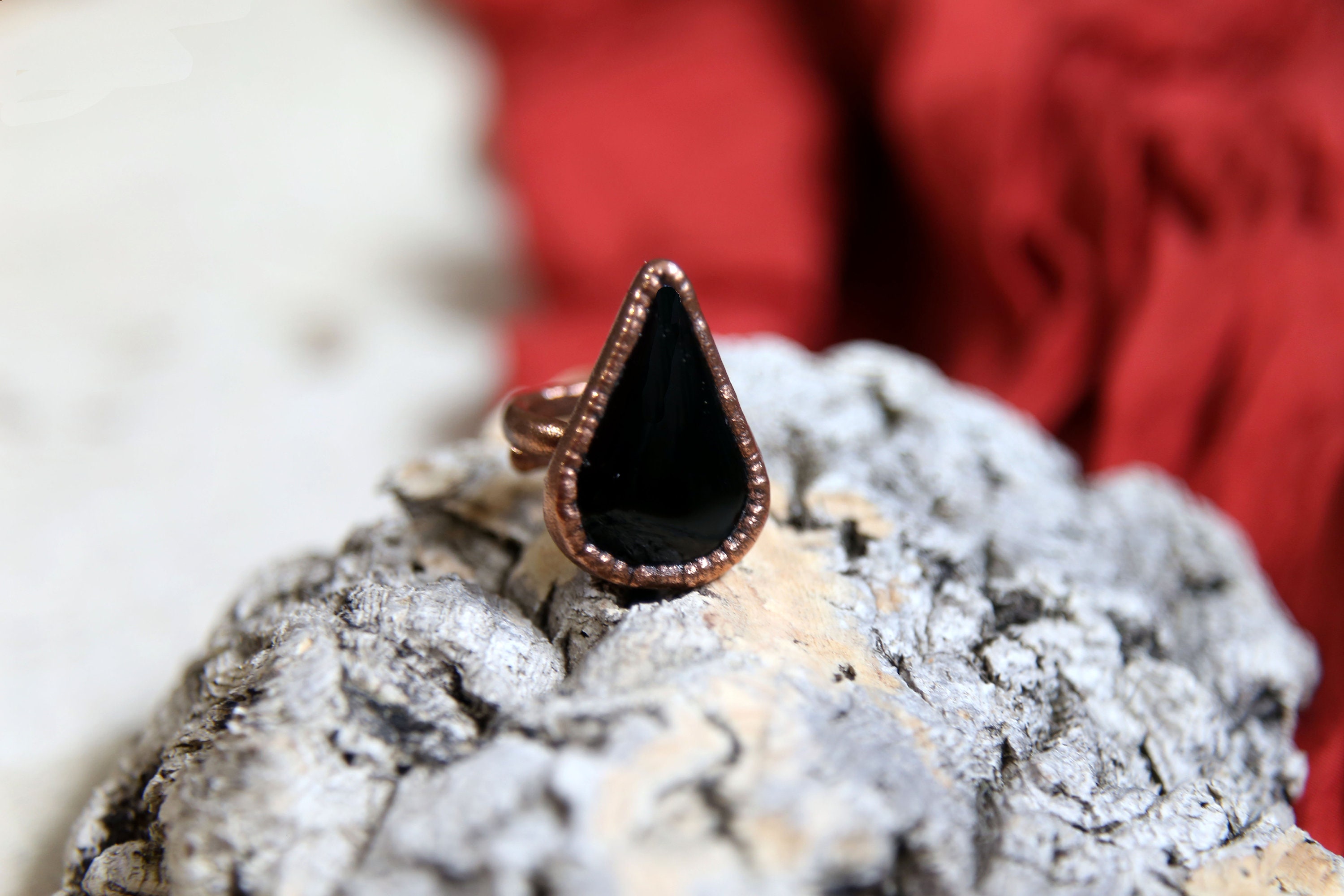 Black Stone Ring Copper Electroformed Jewelry Natural Stone Jewelry Onyx Copper Ring Size 7