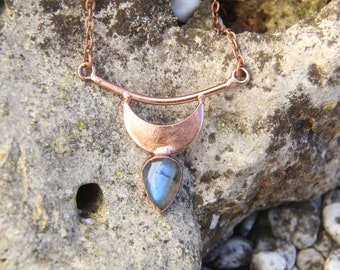 Labradorite Chocker, Labradorite Necklace, Copper Pendant Necklace, Labradorite Goddess Necklace. Pagan Jewelry.