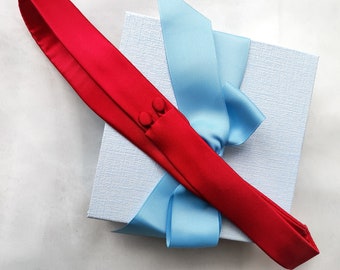 Red Mulberry Silk Bridal Belt: Button Closure Wedding Sash Custom wide