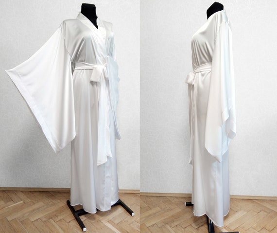 long white silk dressing gown