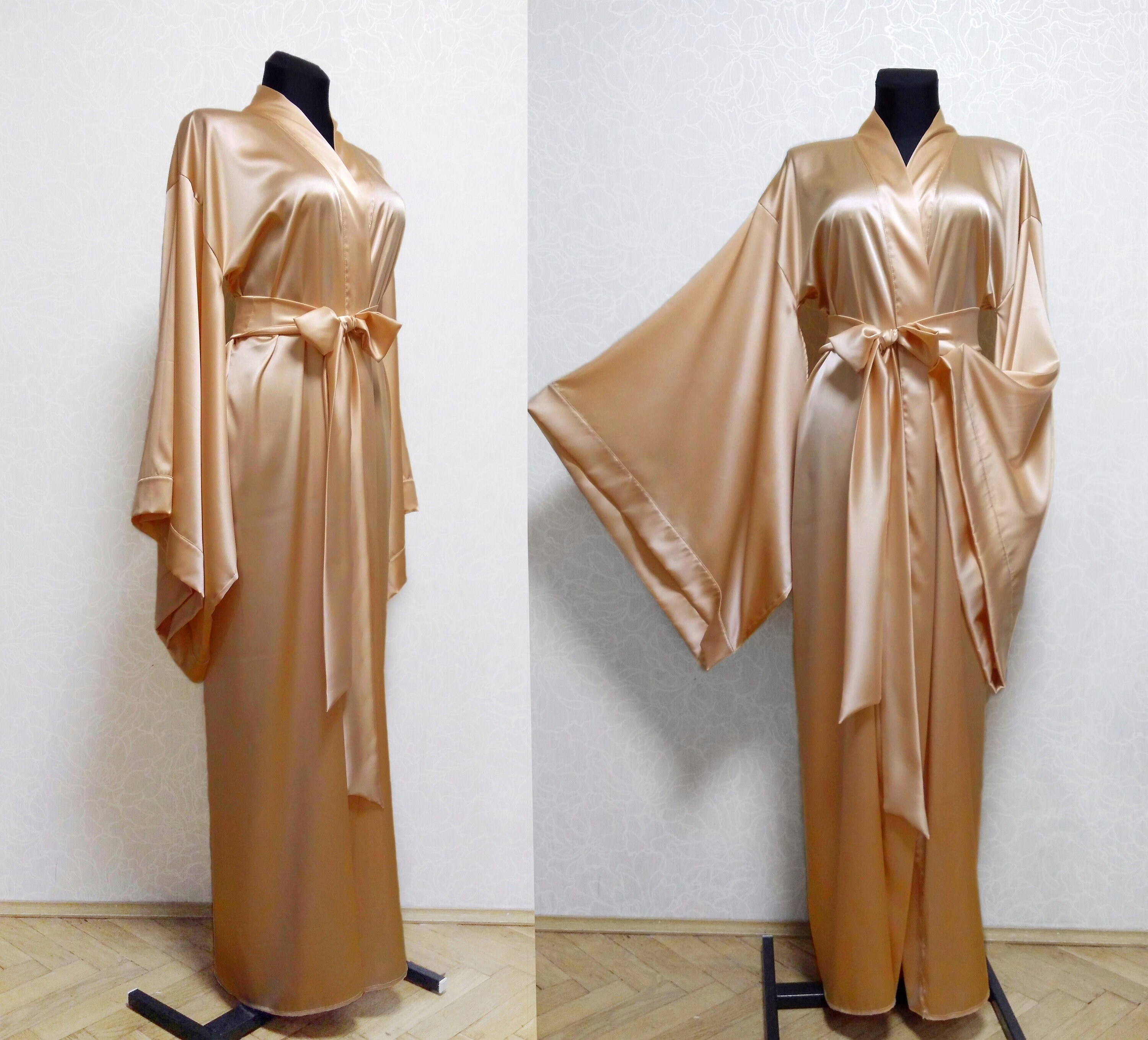 Long silk kimono robe silk robe for women womens satin robe Etsy