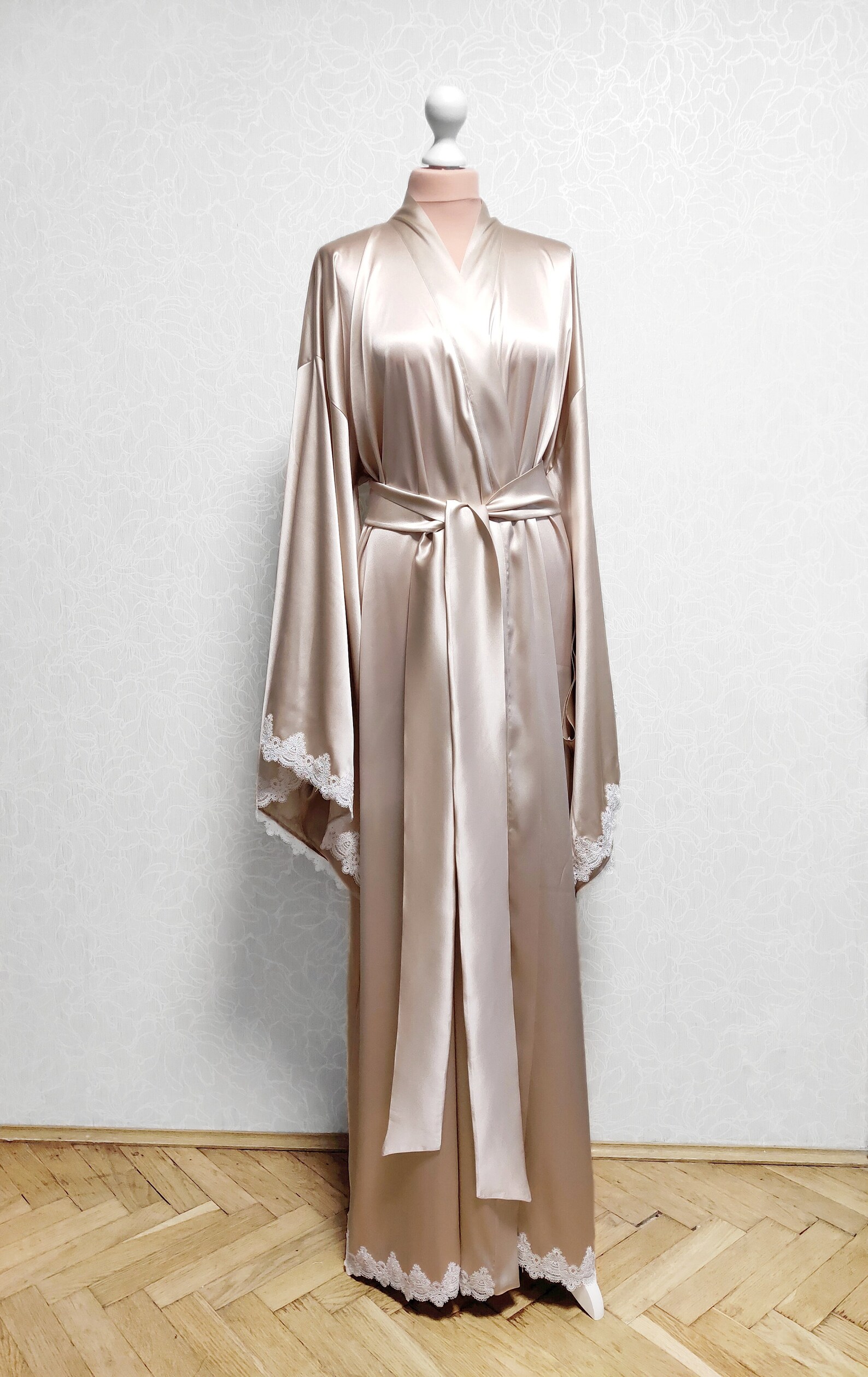 Long Satin Robe, Silk Kimono Robe, Long Dressing Gown Women, Silk