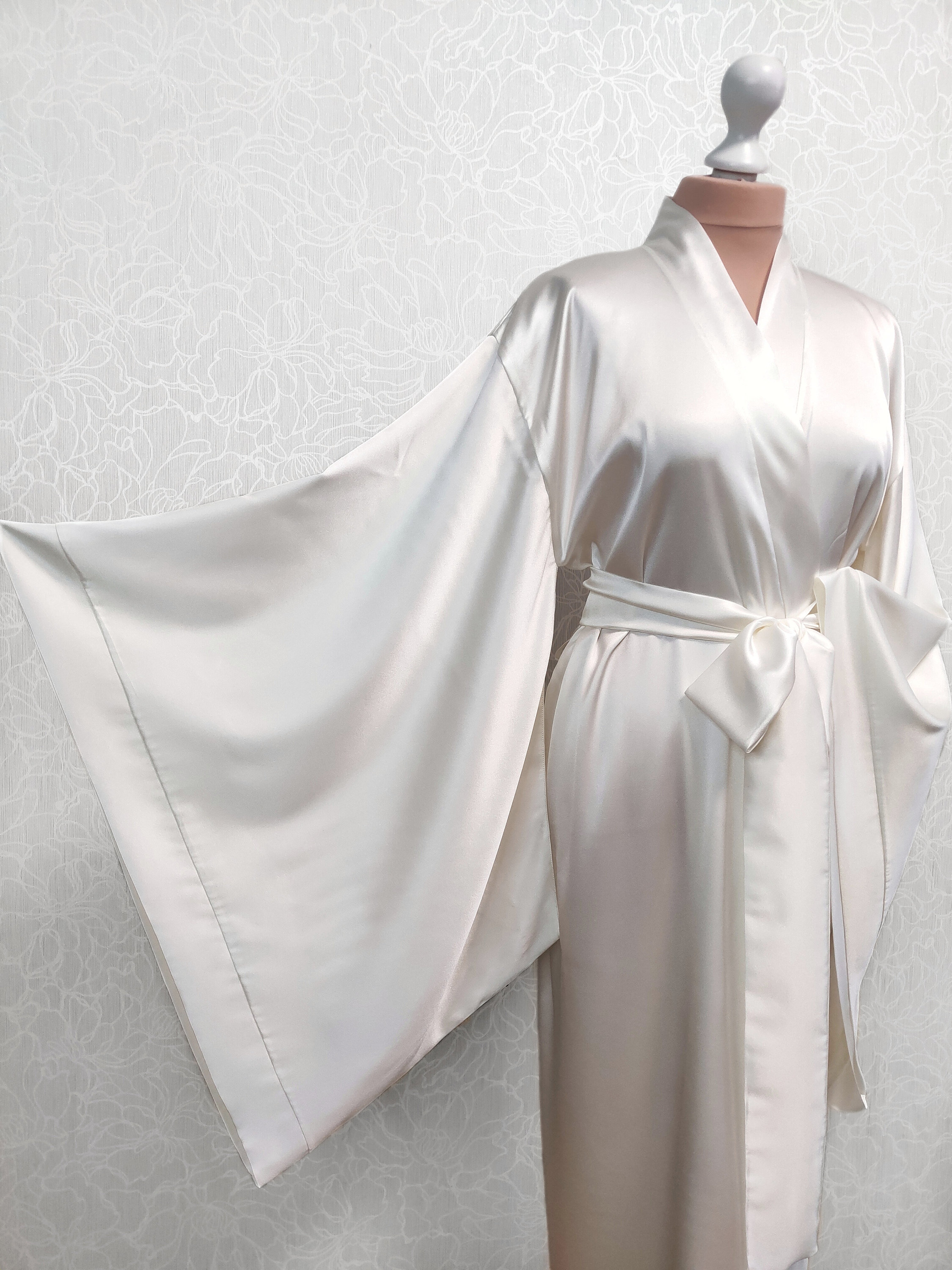 Long Satin Robe Floor Length Robe Lined Satin Silk Kimono Etsy