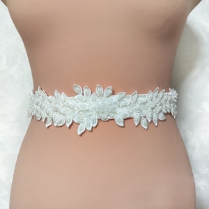 Floral Lace Bridal Belt: Ivory Beaded Wedding Dress Sash