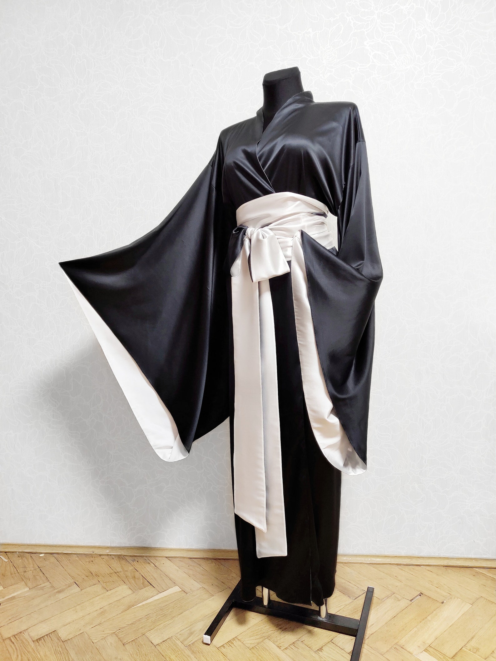 Custom Satin Robe Doublesided Silk Kimono Robe Silk Gown Etsy