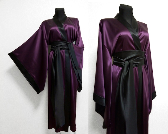 Custom Satin Robe, Silk Kimono Robe, Long Satin Robe, Plus Size