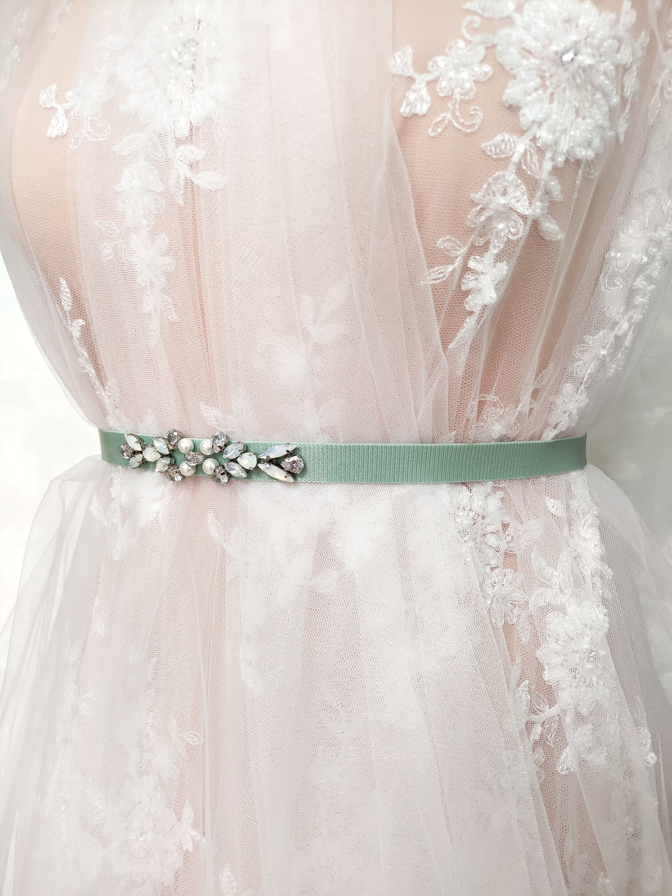 sage green sash for dress Handmade Sage Green Bridal Belt: Crystal Rhinestone Wedding Sash