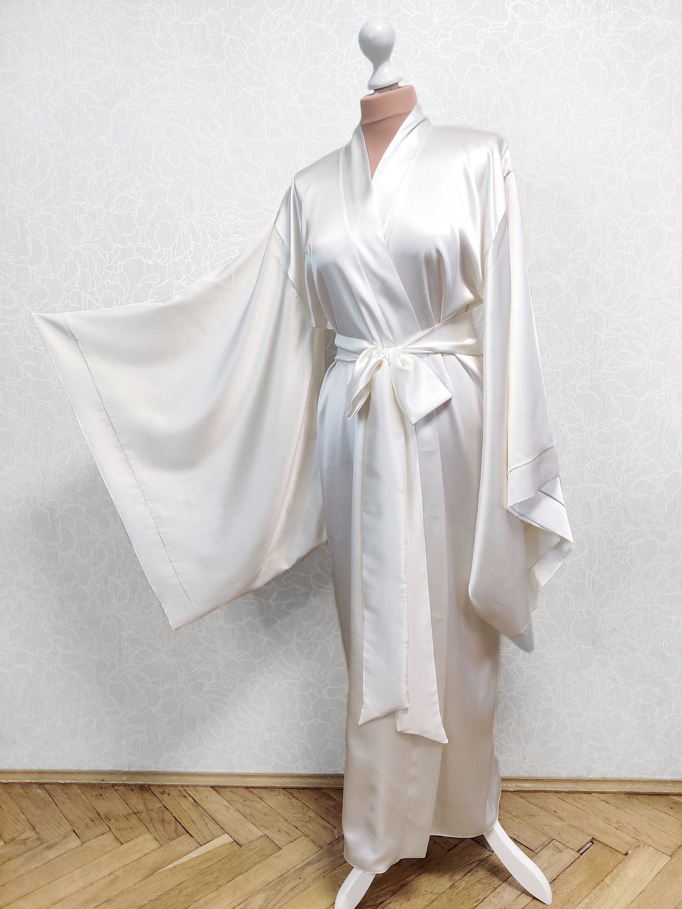 Long Satin Robe Floor Length Robe Lined Satin Silk Kimono Etsy