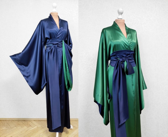 Silk Kimono Robe Long Satin Robe Bali Kimono Robe - Etsy | Silk kimono robe,  Kimono robe, Silk kimono